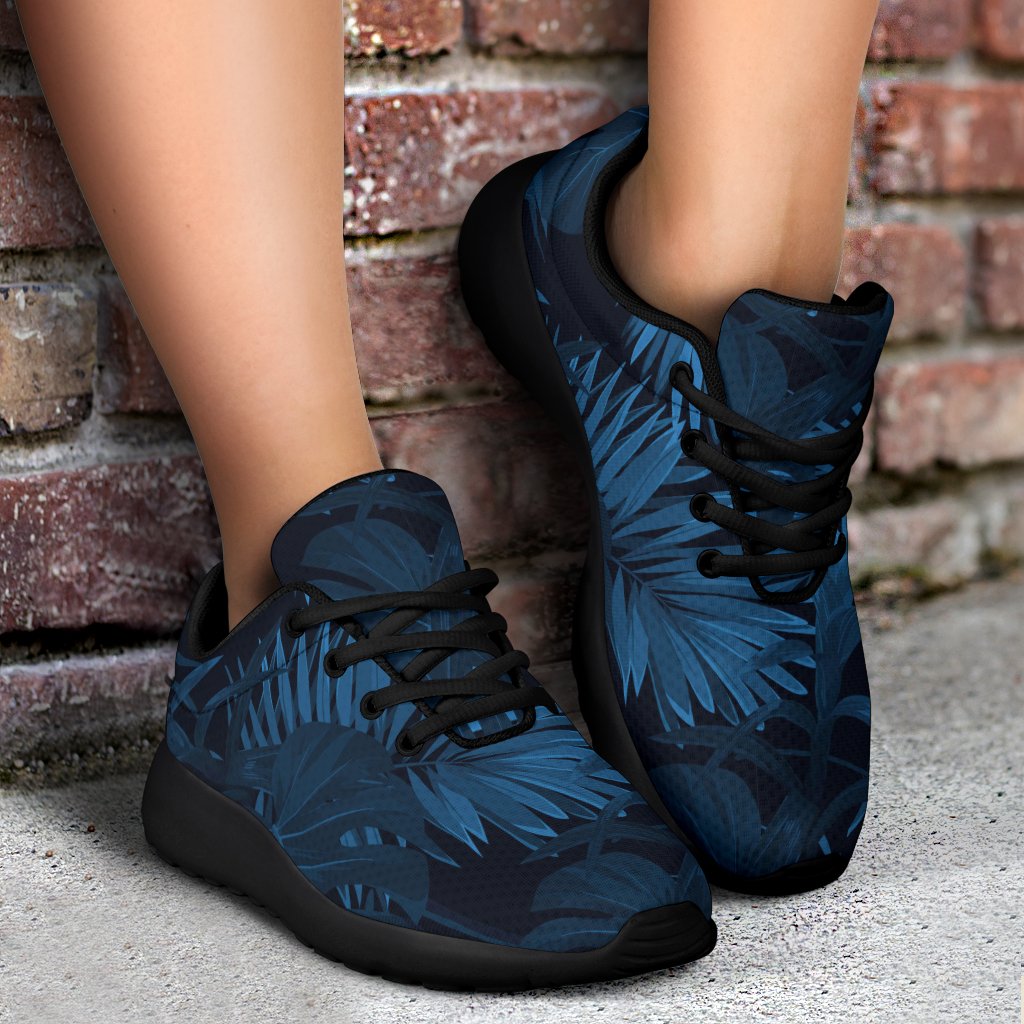 Dark Blue Tropical Leaf Pattern Print Sport Shoes GearFrost