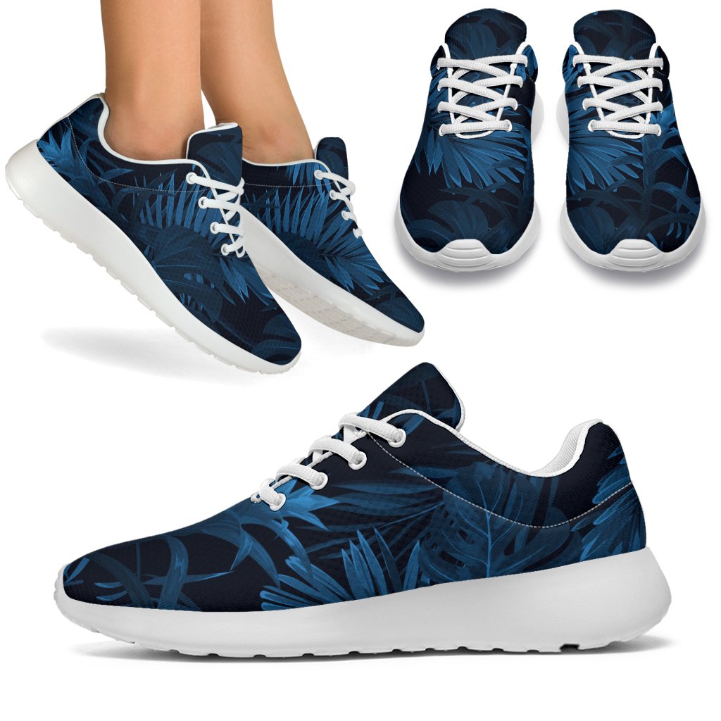 Dark Blue Tropical Leaf Pattern Print Sport Shoes GearFrost