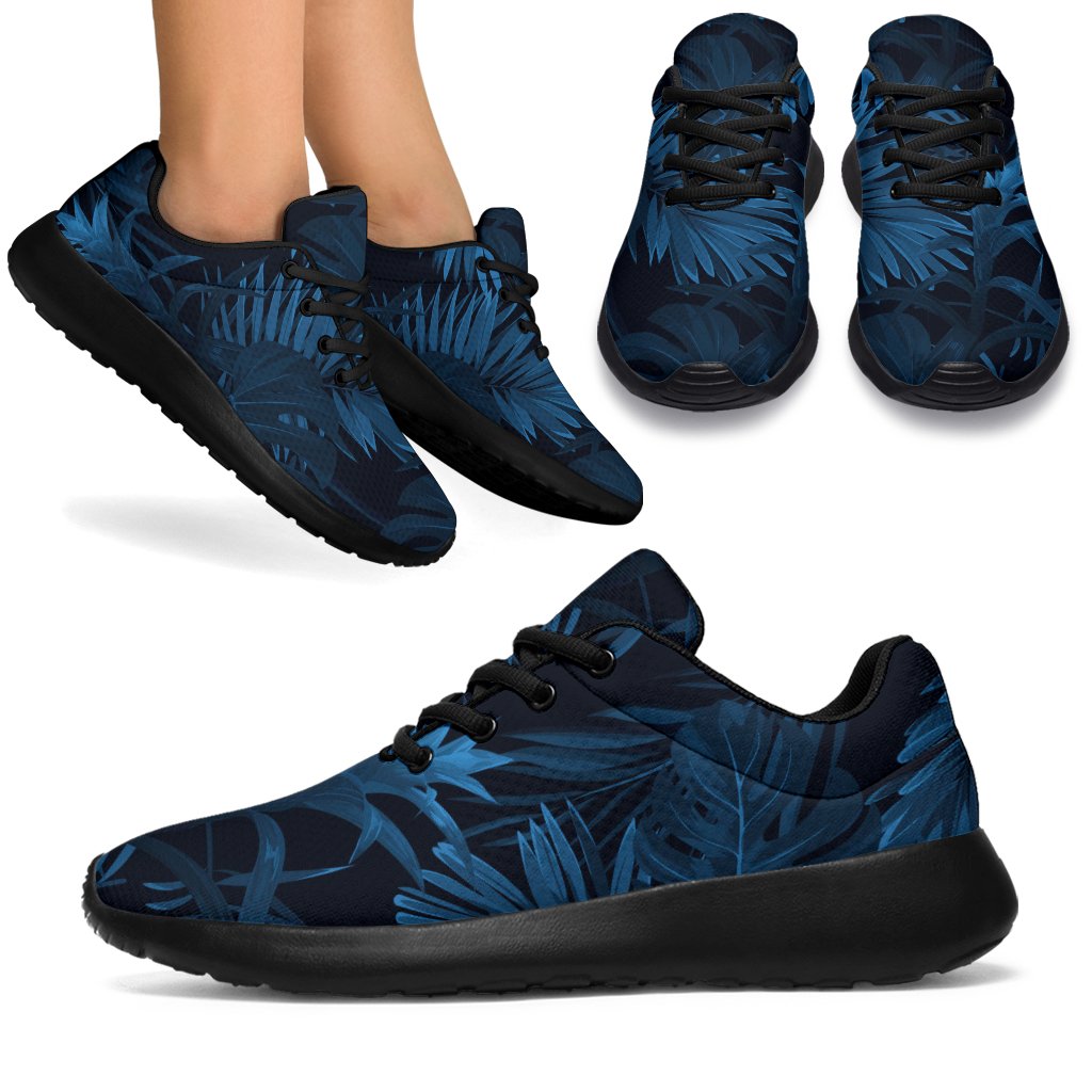 Dark Blue Tropical Leaf Pattern Print Sport Shoes GearFrost