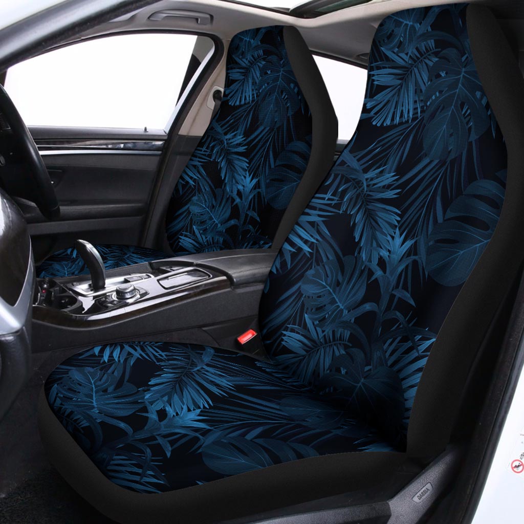 Dark Blue Tropical Leaf Pattern Print Universal Fit Car Seat Covers