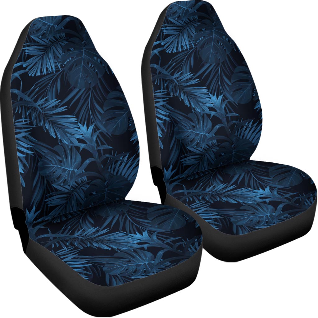 Dark Blue Tropical Leaf Pattern Print Universal Fit Car Seat Covers