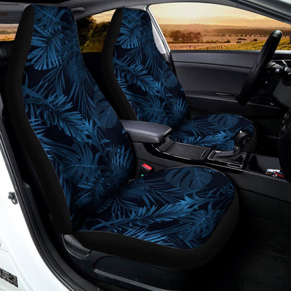 Dark Blue Tropical Leaf Pattern Print Universal Fit Car Seat Covers
