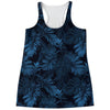 Dark Blue Tropical Leaf Pattern Print Women's Racerback Tank Top