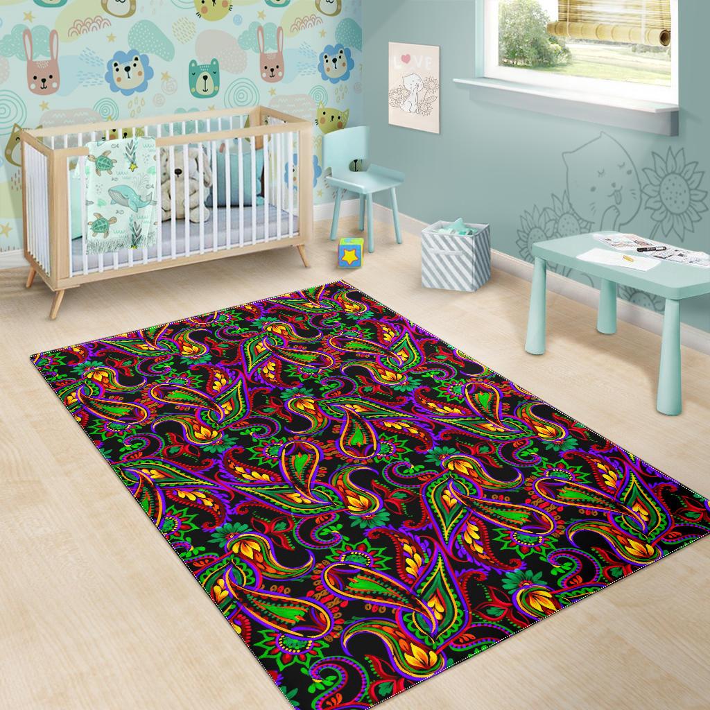 Dark Bohemian Paisley Pattern Print Area Rug GearFrost