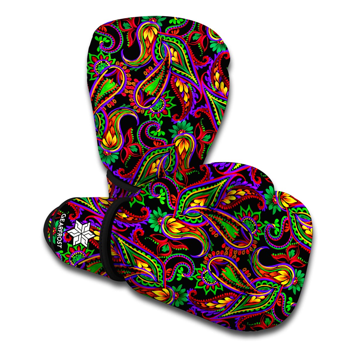Dark Bohemian Paisley Pattern Print Boxing Gloves