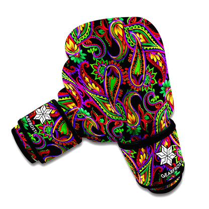 Dark Bohemian Paisley Pattern Print Boxing Gloves