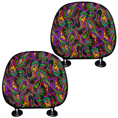 Dark Bohemian Paisley Pattern Print Car Headrest Covers