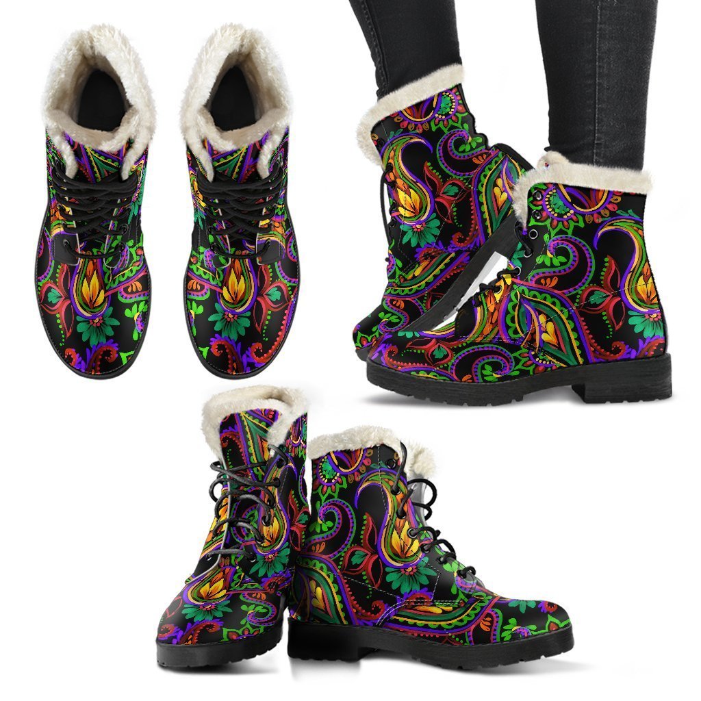 Dark Bohemian Paisley Pattern Print Comfy Boots GearFrost