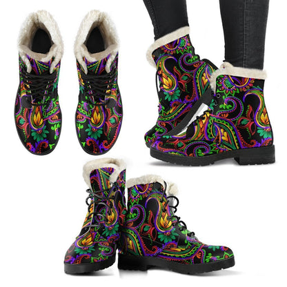 Dark Bohemian Paisley Pattern Print Comfy Boots GearFrost
