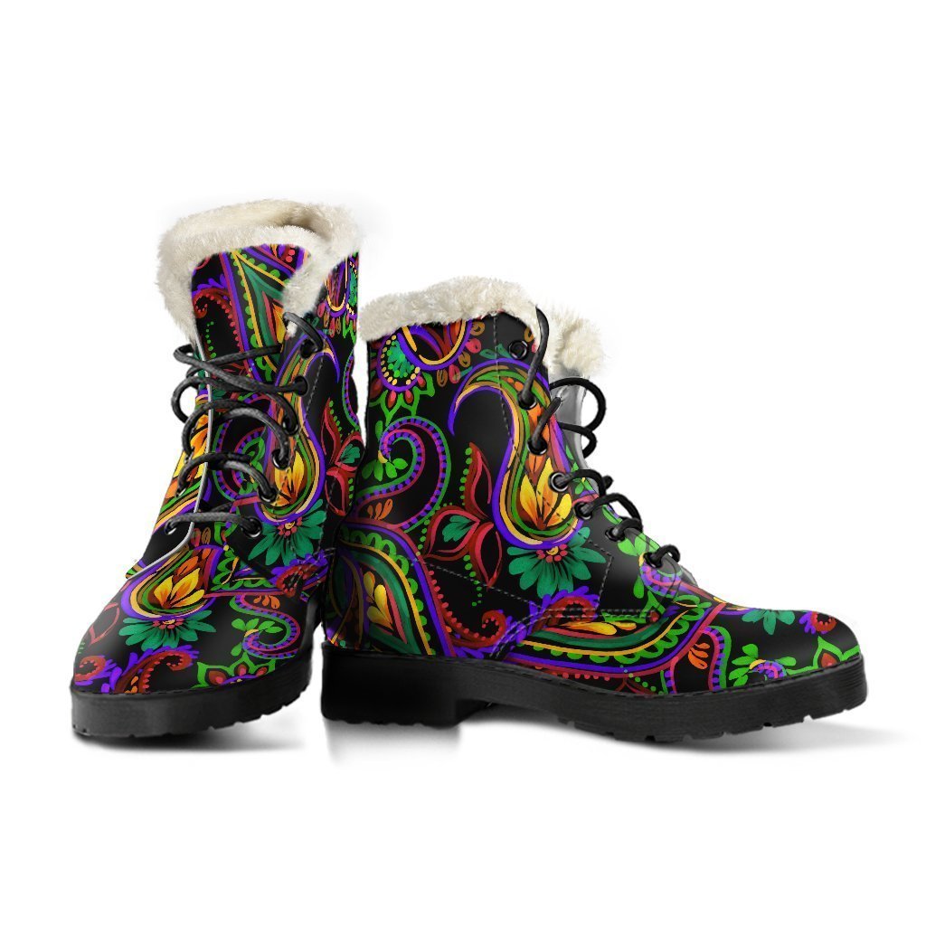 Dark Bohemian Paisley Pattern Print Comfy Boots GearFrost
