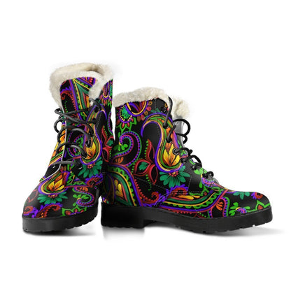 Dark Bohemian Paisley Pattern Print Comfy Boots GearFrost