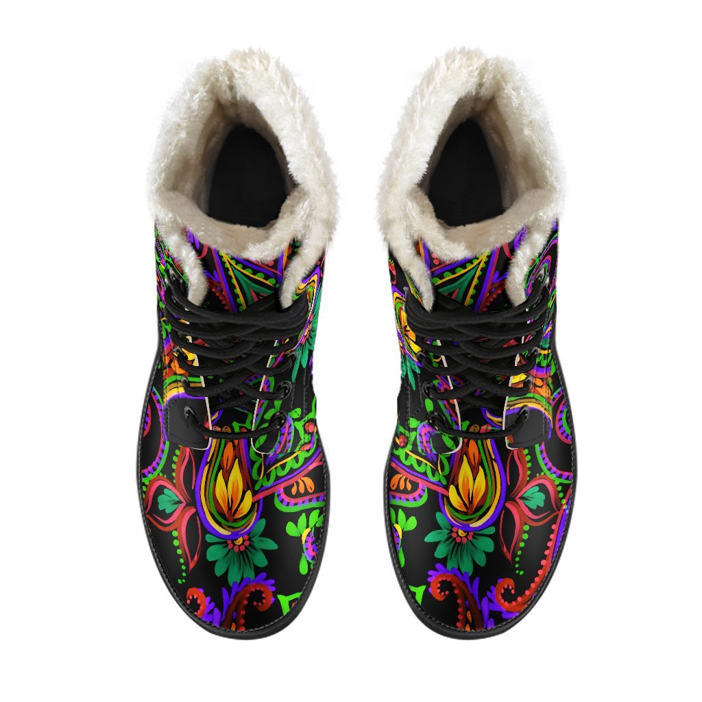 Dark Bohemian Paisley Pattern Print Comfy Boots GearFrost