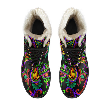 Dark Bohemian Paisley Pattern Print Comfy Boots GearFrost