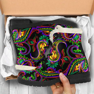 Dark Bohemian Paisley Pattern Print Comfy Boots GearFrost