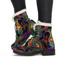 Dark Bohemian Paisley Pattern Print Faux Fur Leather Boots