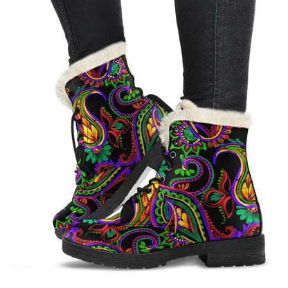 Dark Bohemian Paisley Pattern Print Comfy Boots GearFrost