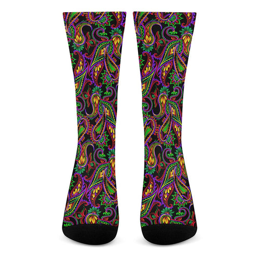 Dark Bohemian Paisley Pattern Print Crew Socks