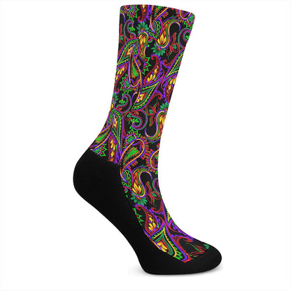 Dark Bohemian Paisley Pattern Print Crew Socks
