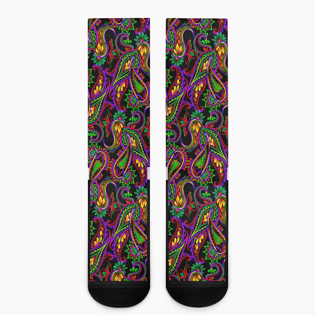 Dark Bohemian Paisley Pattern Print Crew Socks