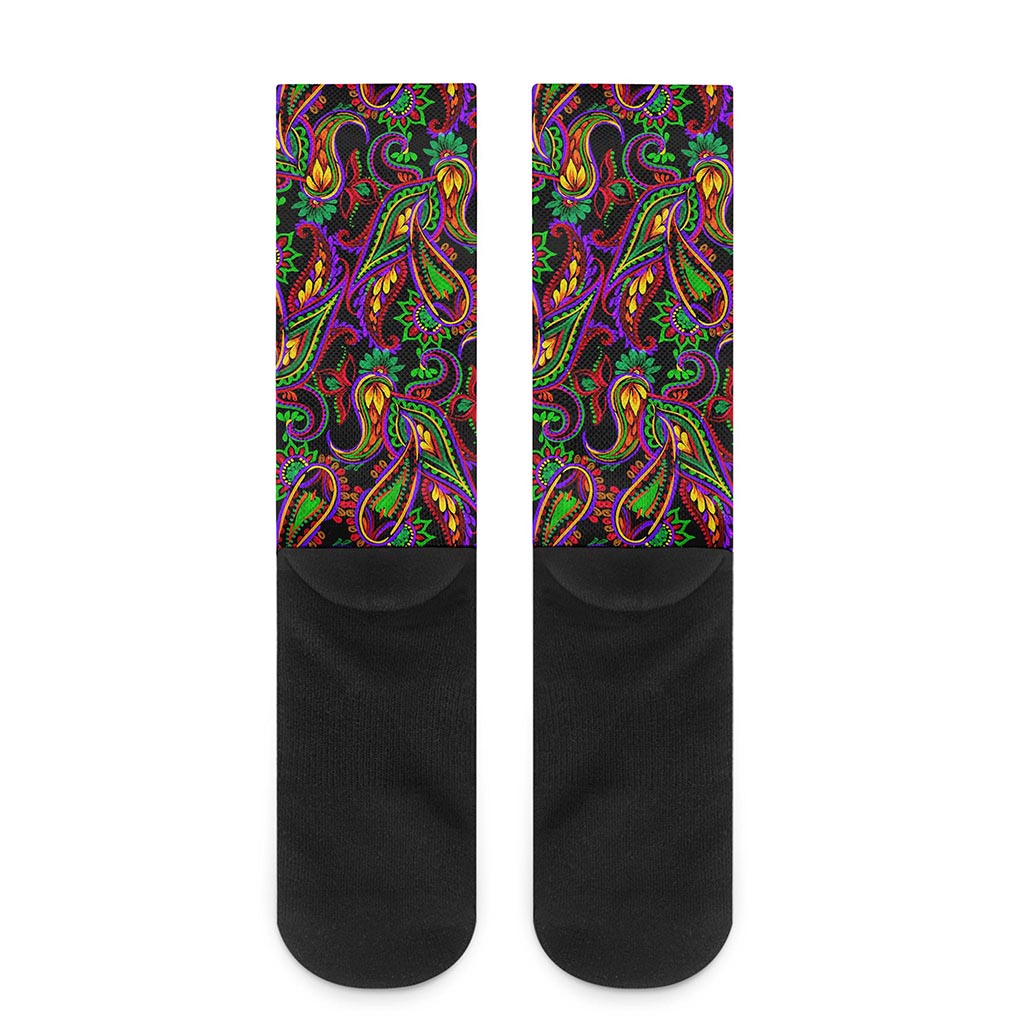 Dark Bohemian Paisley Pattern Print Crew Socks