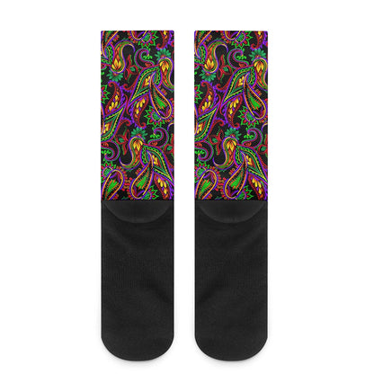Dark Bohemian Paisley Pattern Print Crew Socks