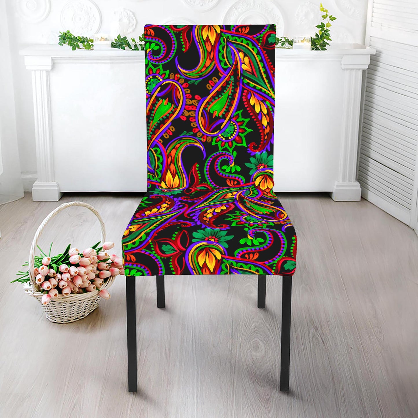 Dark Bohemian Paisley Pattern Print Dining Chair Slipcover
