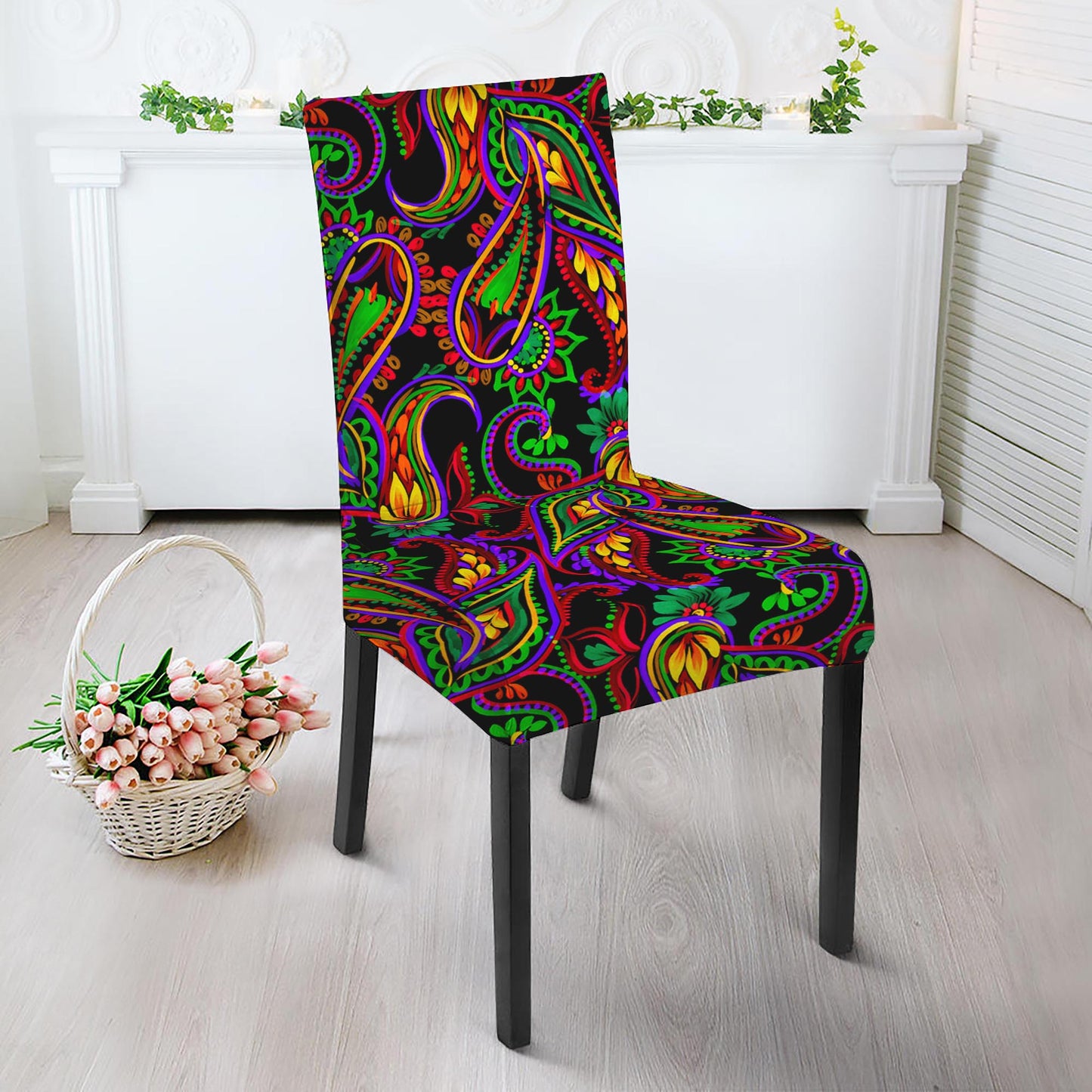 Dark Bohemian Paisley Pattern Print Dining Chair Slipcover