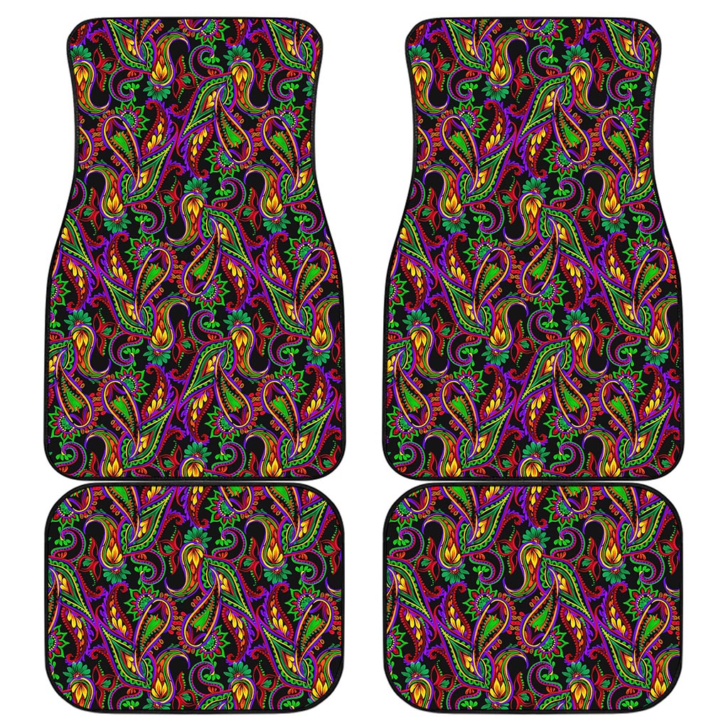 Dark Bohemian Paisley Pattern Print Front and Back Car Floor Mats