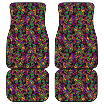 Dark Bohemian Paisley Pattern Print Front and Back Car Floor Mats