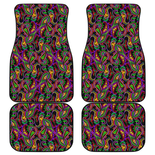 Dark Bohemian Paisley Pattern Print Front and Back Car Floor Mats