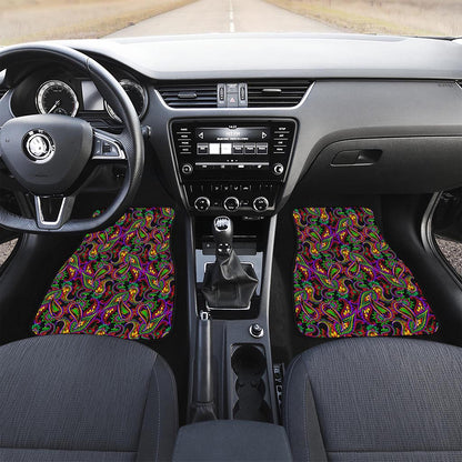 Dark Bohemian Paisley Pattern Print Front and Back Car Floor Mats