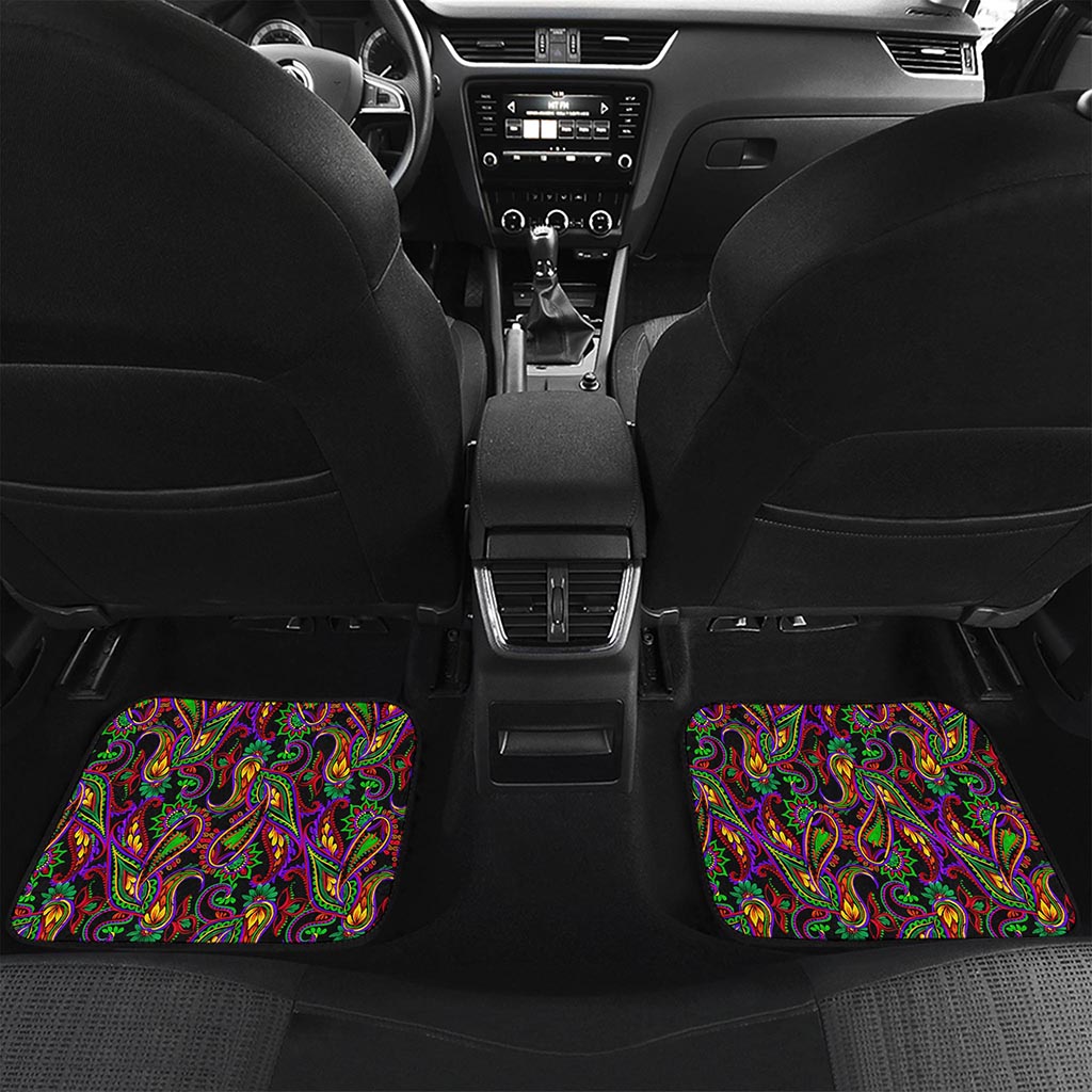 Dark Bohemian Paisley Pattern Print Front and Back Car Floor Mats