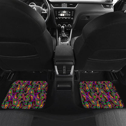 Dark Bohemian Paisley Pattern Print Front and Back Car Floor Mats