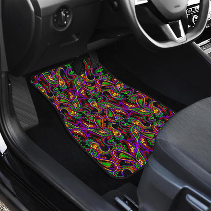 Dark Bohemian Paisley Pattern Print Front and Back Car Floor Mats