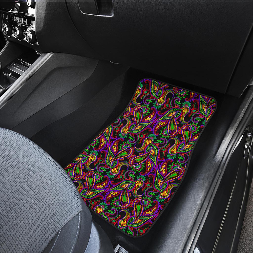 Dark Bohemian Paisley Pattern Print Front and Back Car Floor Mats