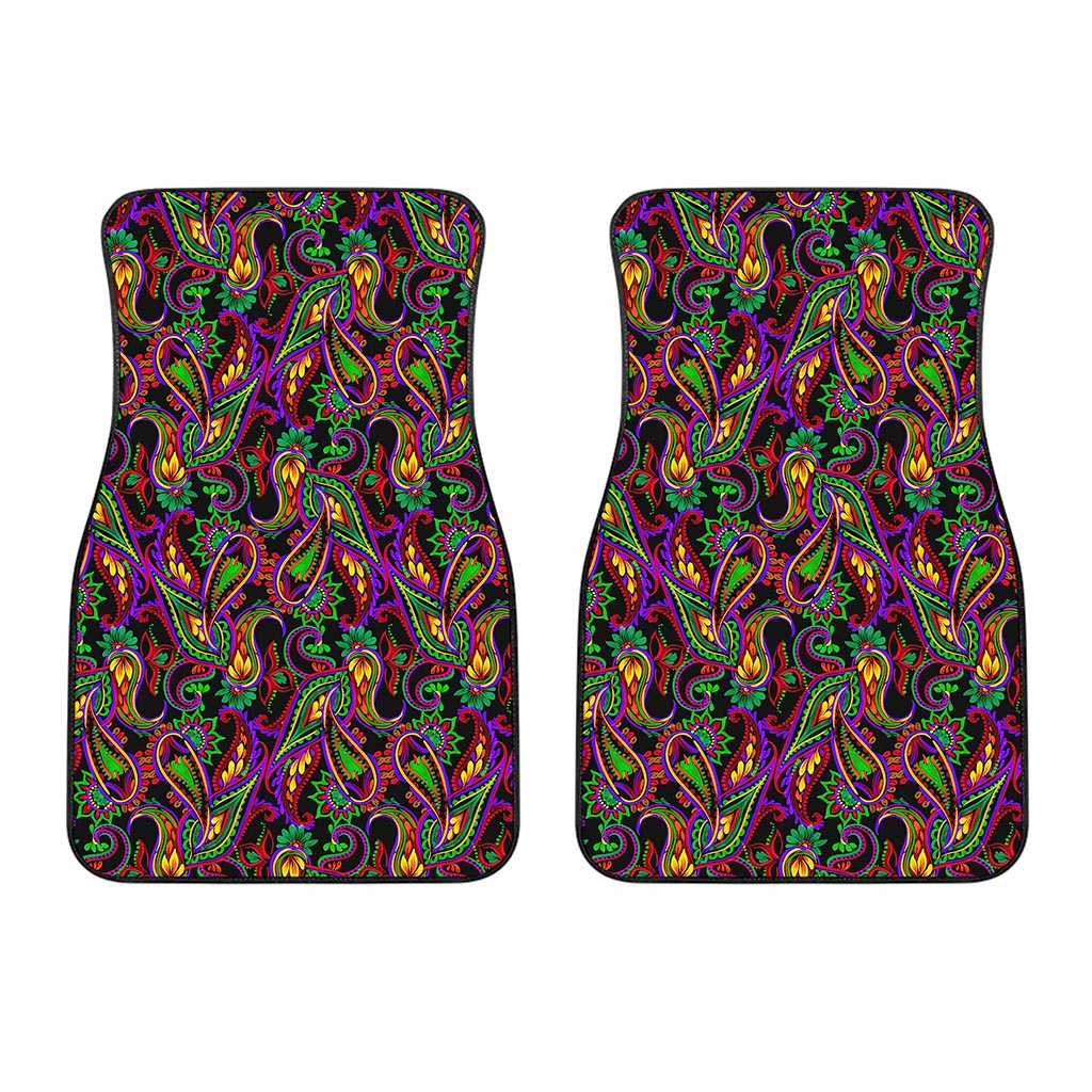 Dark Bohemian Paisley Pattern Print Front Car Floor Mats