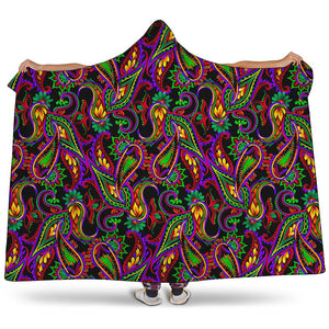 Dark Bohemian Paisley Pattern Print Hooded Blanket