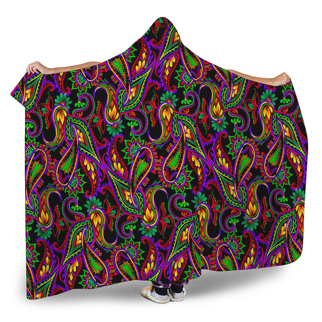 Dark Bohemian Paisley Pattern Print Hooded Blanket