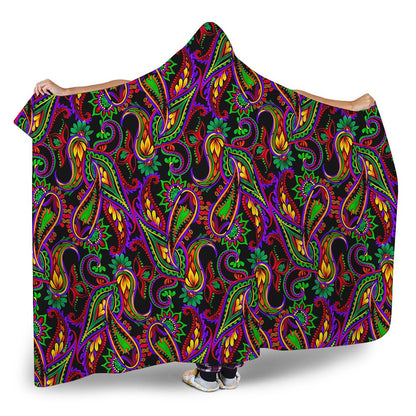 Dark Bohemian Paisley Pattern Print Hooded Blanket