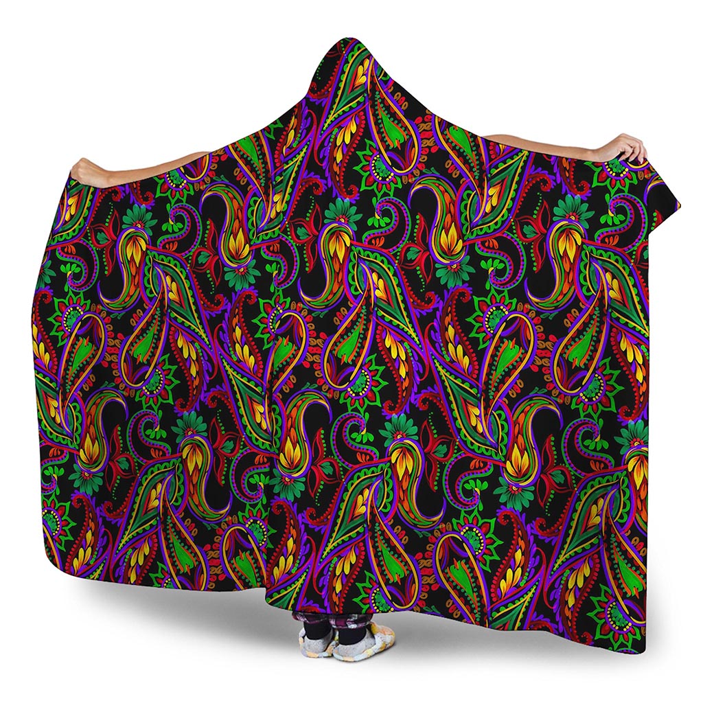 Dark Bohemian Paisley Pattern Print Hooded Blanket