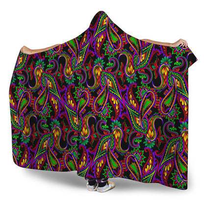 Dark Bohemian Paisley Pattern Print Hooded Blanket