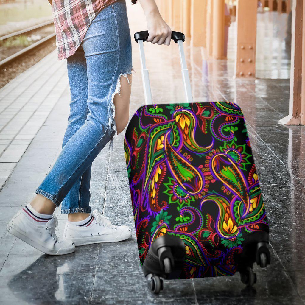 Dark Bohemian Paisley Pattern Print Luggage Cover GearFrost