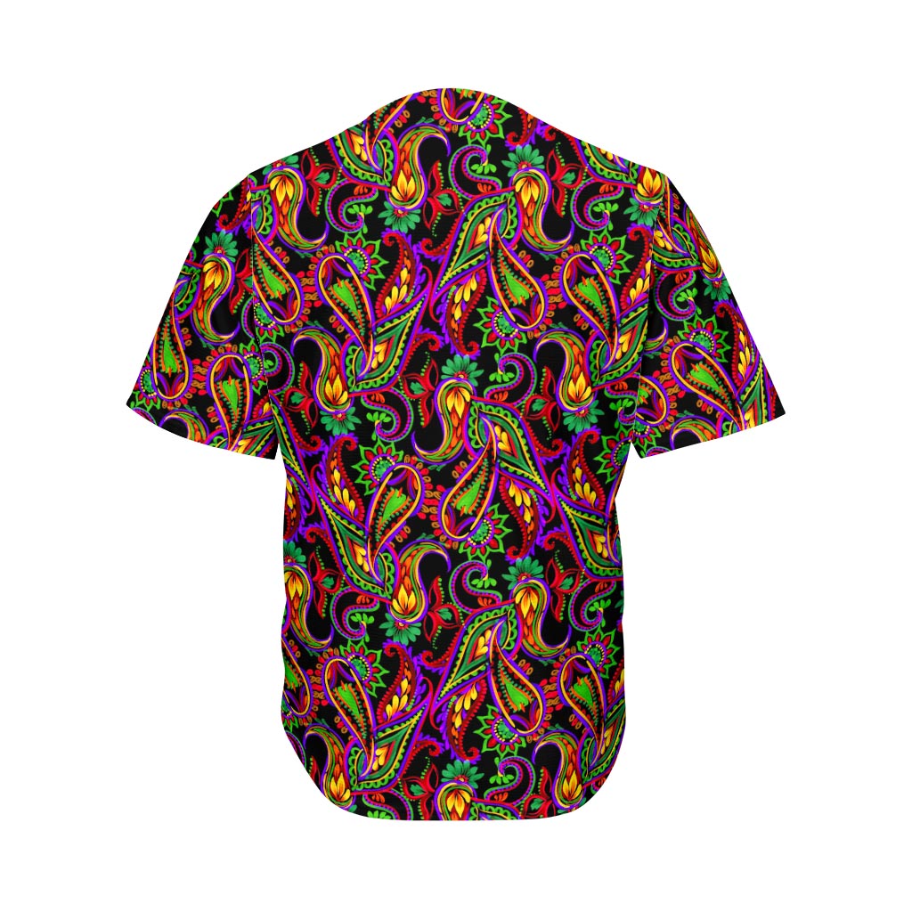 Dark Bohemian Paisley Pattern Print Men's Baseball Jersey