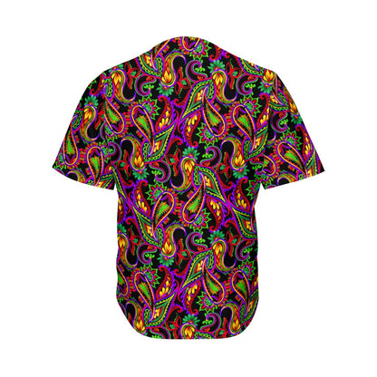Dark Bohemian Paisley Pattern Print Men's Baseball Jersey