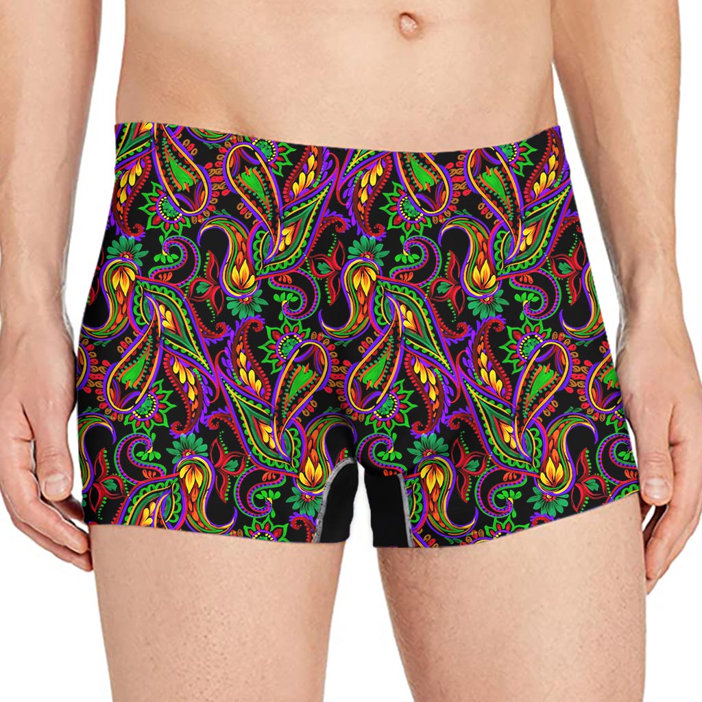 Dark Bohemian Paisley Pattern Print Men's Boxer Briefs