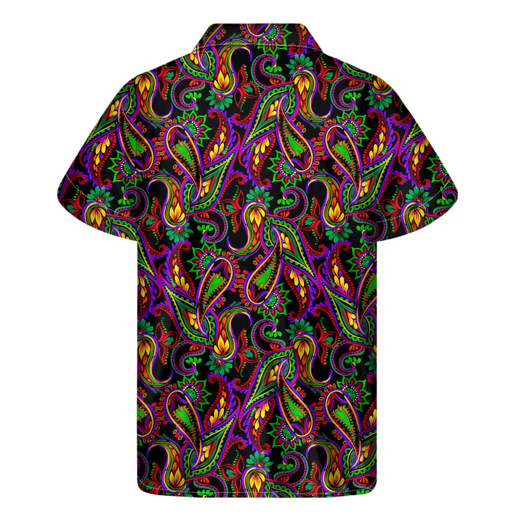 Dark Bohemian Paisley Pattern Print Men's Short Sleeve Shirt