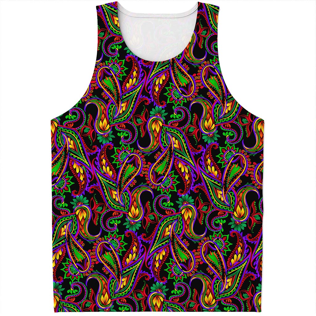 Dark Bohemian Paisley Pattern Print Men's Tank Top
