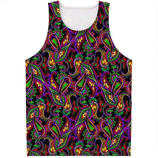 Dark Bohemian Paisley Pattern Print Men's Tank Top
