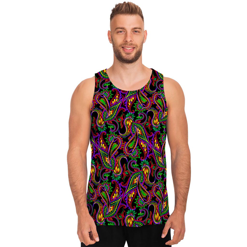 Dark Bohemian Paisley Pattern Print Men's Tank Top