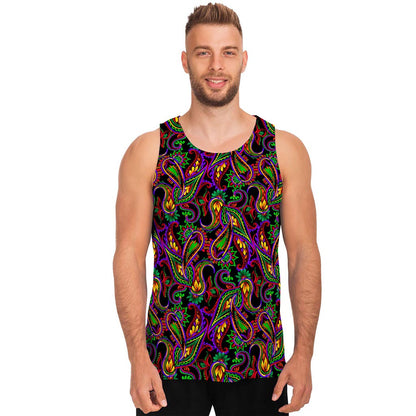 Dark Bohemian Paisley Pattern Print Men's Tank Top